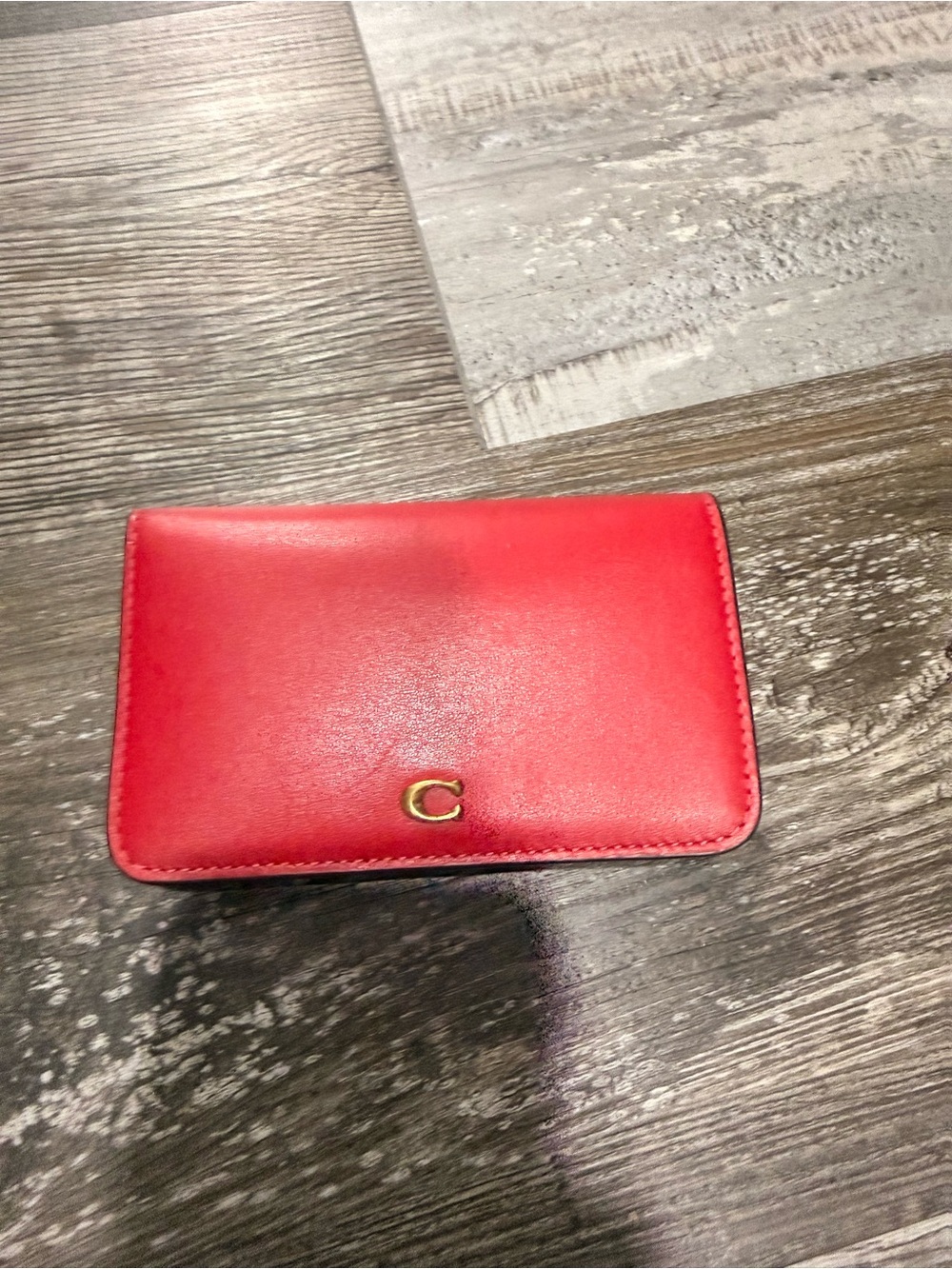 Coach Red Leather Card Holder with Gold 'C' Accent